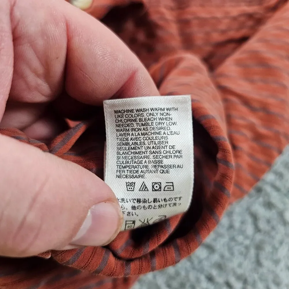 North Face Shirt Mens Large Burnt Orange Striped Long Sleeve Outdoor Hike Casual